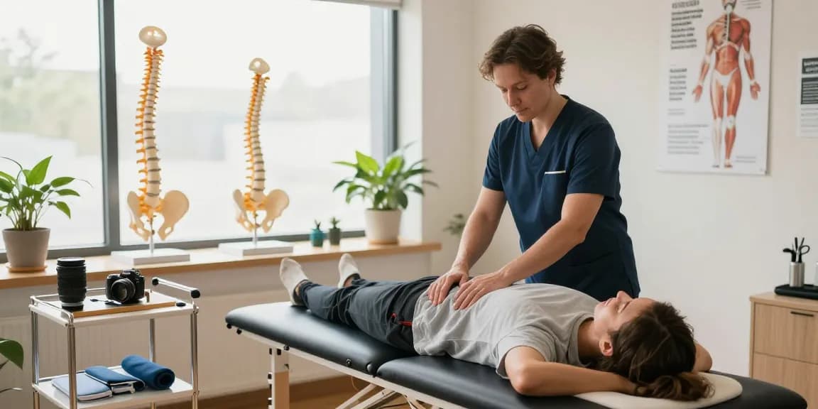 Sydney chiropractic treatment with chiropractor assisting patient in a warm, welcoming clinic.
