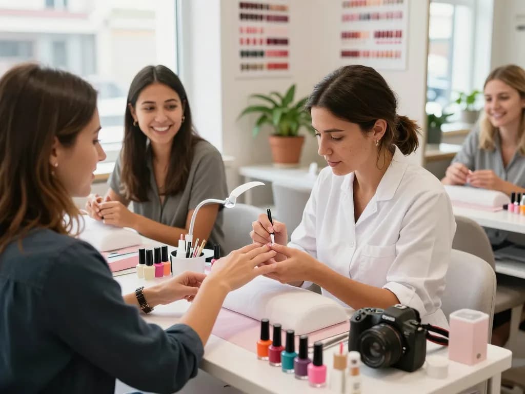 Nails being expertly polished in a modern salon, highlighting hygiene and quality.