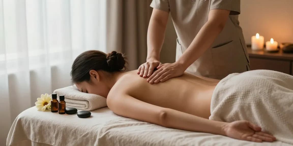 Indulging in 일산출장마사지 at a spa, featuring calming ambient elements.