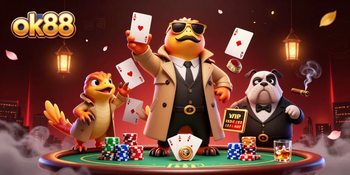 ok88 raptors humorously attempting to enter a VIP casino while surrounded by poker elements
