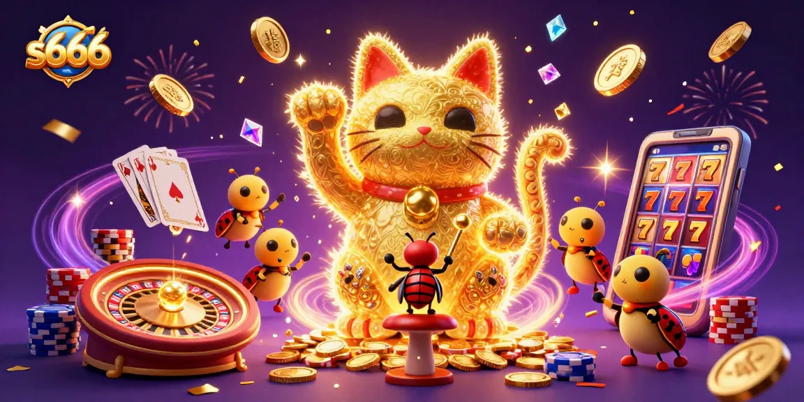 Exciting gameplay at s666 with a lucky cat, casino elements, and vibrant visuals.