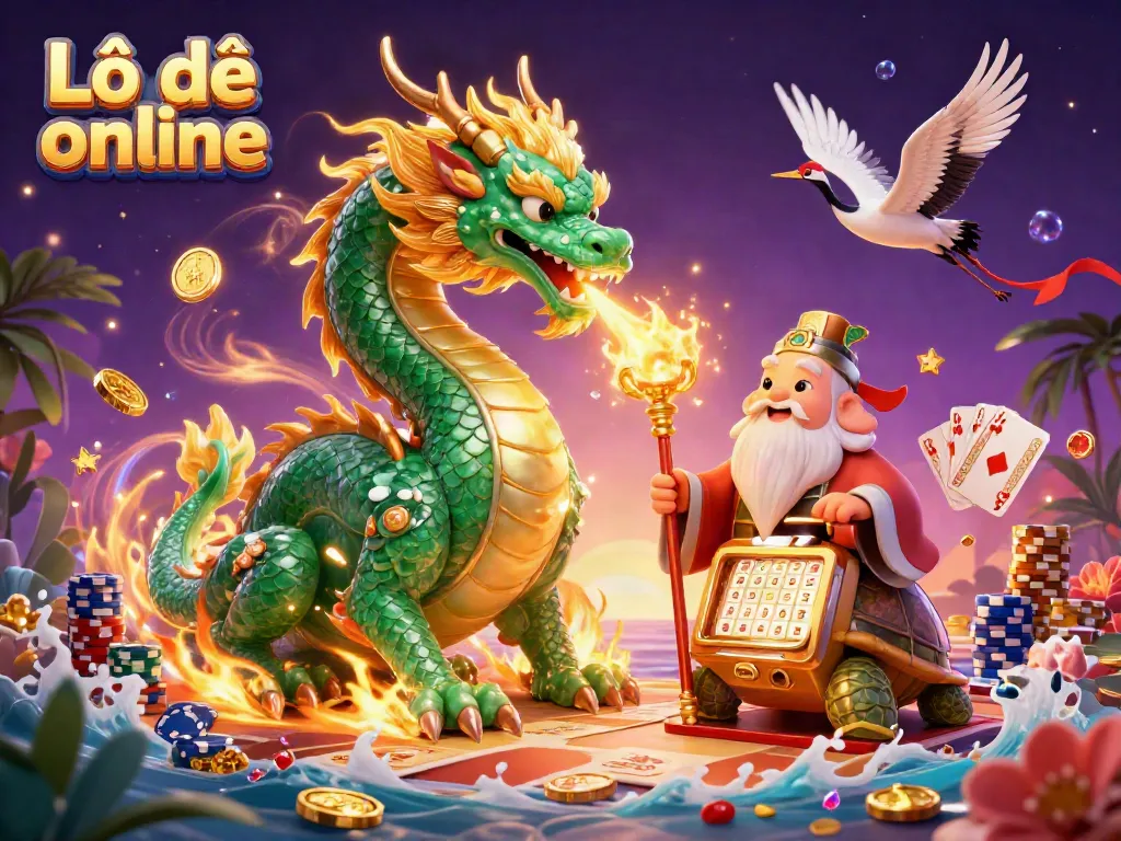 Experience winning with Lô đề online featuring a vibrant dragon and lucky symbols.