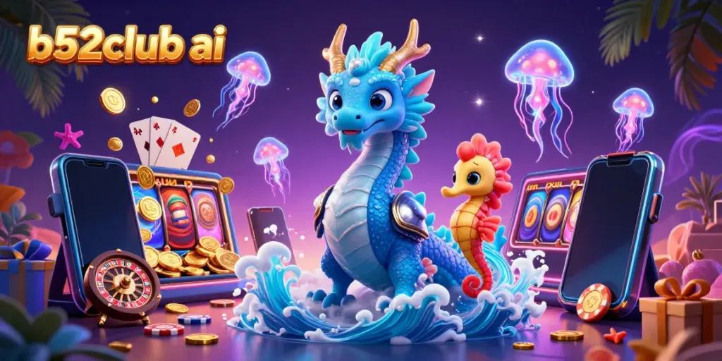 Experience thrilling gameplay with b52club ai featuring a water dragon, seahorse knight, and neon jellyfish.