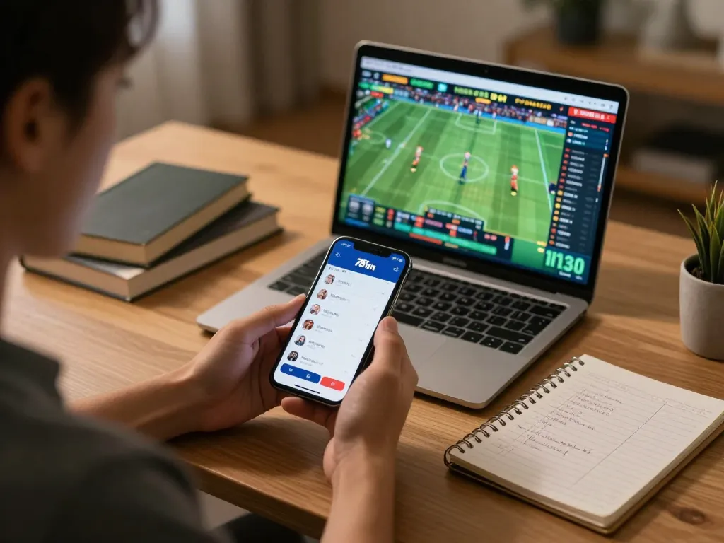 Betting on 78win app during an intense home sports viewing, showcasing strategic decision-making