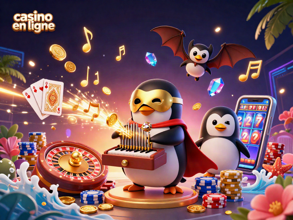 Gagnez aux jeux de casino en ligne avec cette illustration dynamique de jeux et récompenses inspirants.