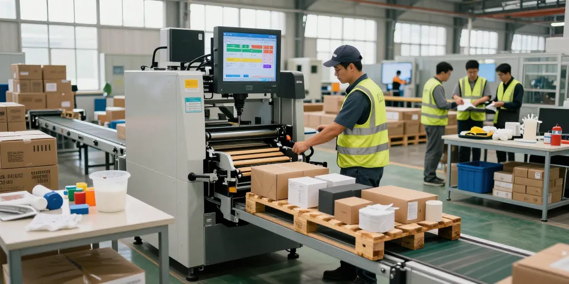 Pallet wrapping machine in use for efficient packaging in a modern industrial warehouse.