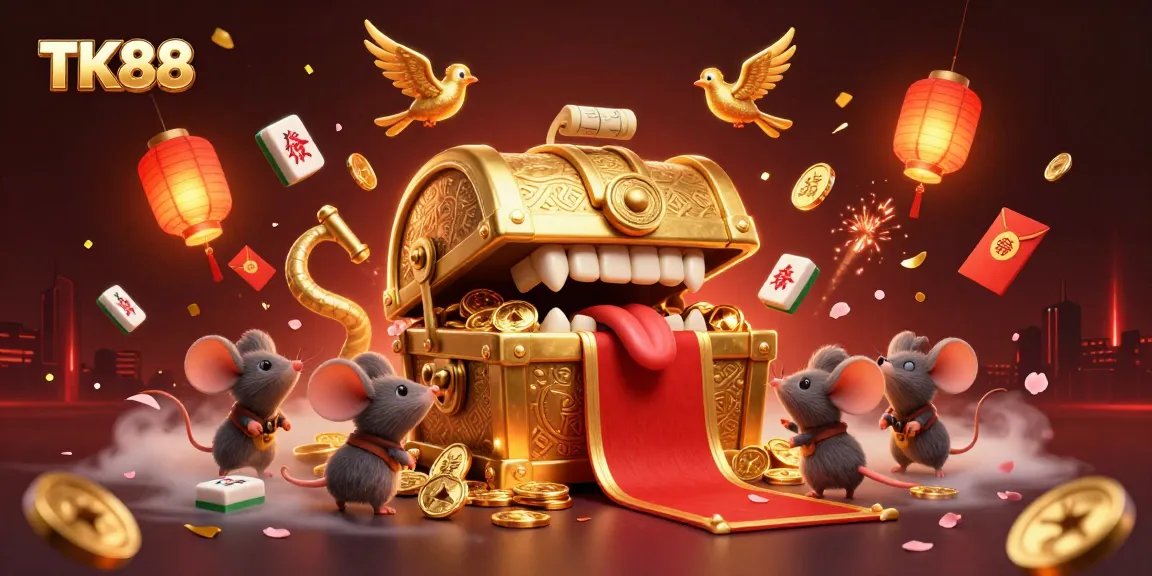 Experience exhilarating wins at TK88 with an enchanting treasure chest and vibrant casino elements.