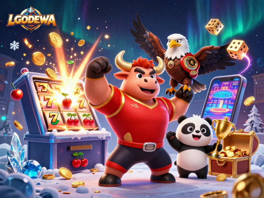 Experience the excitement of LGODEWA with dynamic 3D casino characters and elements celebrating a jackpot.