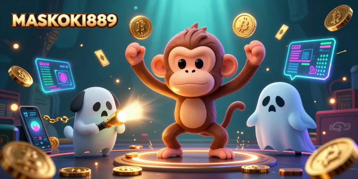 Experience winning opportunities with MASKOKI889 in a haunted casino surreal scene.