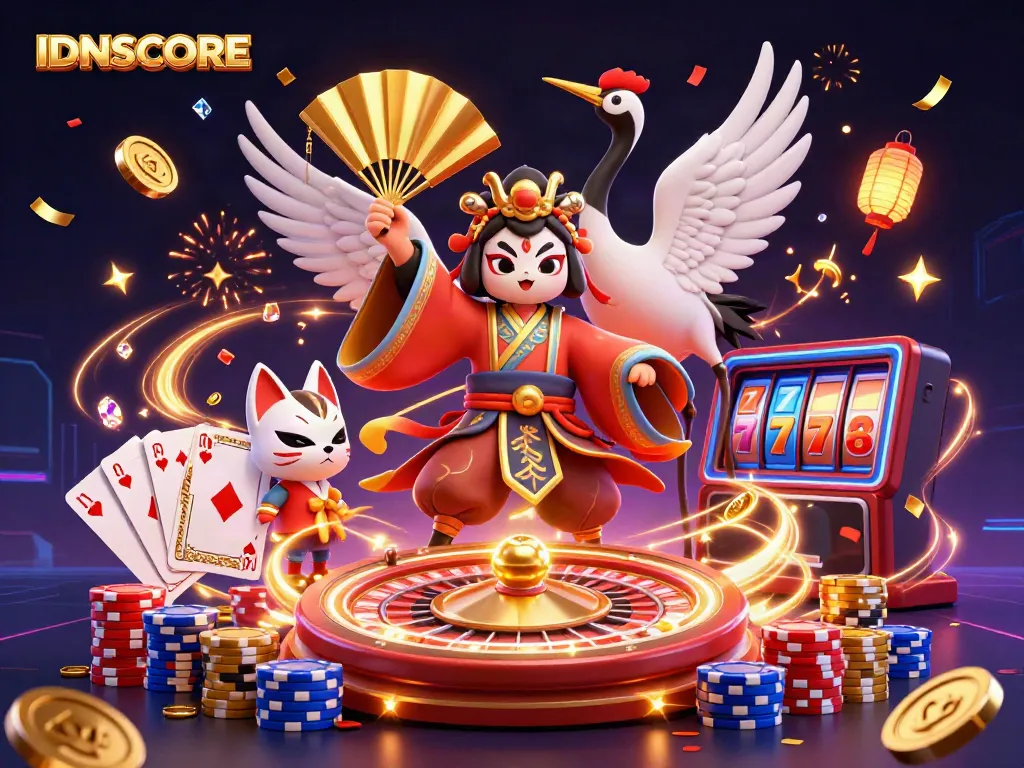 Experience thrilling gameplay at IDNSCORE with kabuki warrior characters and dynamic casino elements.