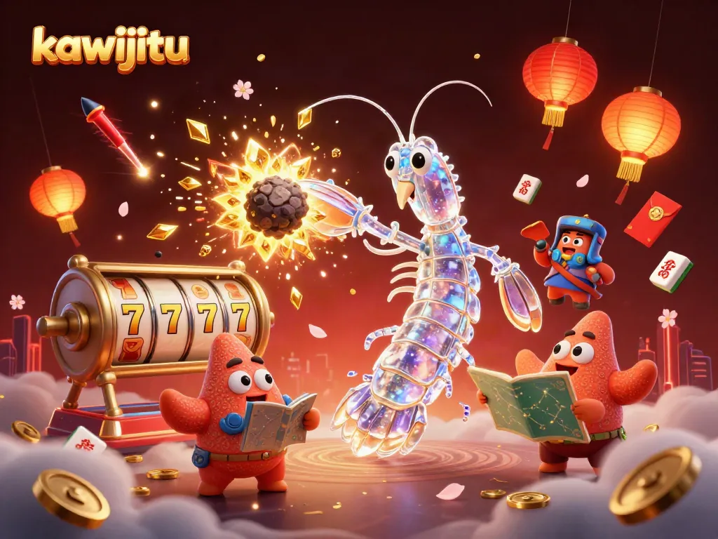 Win big with kawijitu's exciting casino adventure featuring golden gems and vibrant characters.
