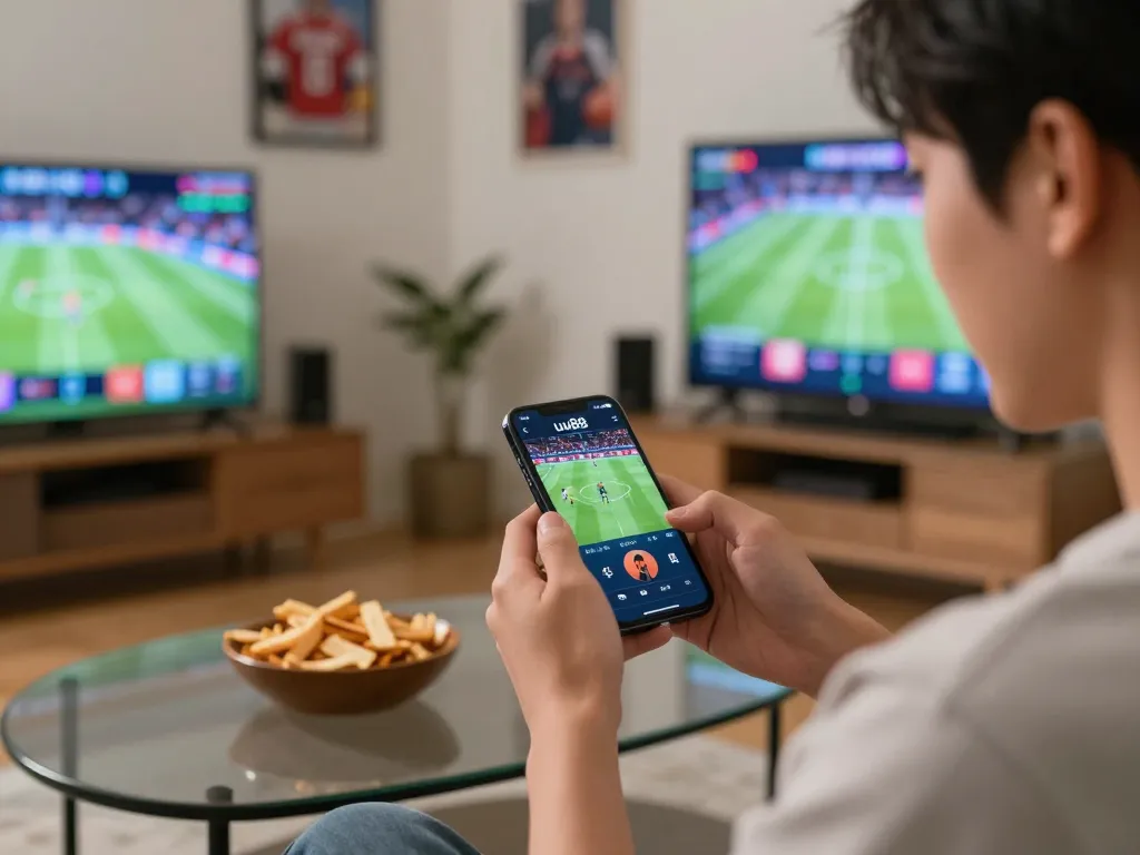Excited player using the uu88 app to bet on sports in a cozy living room setting.