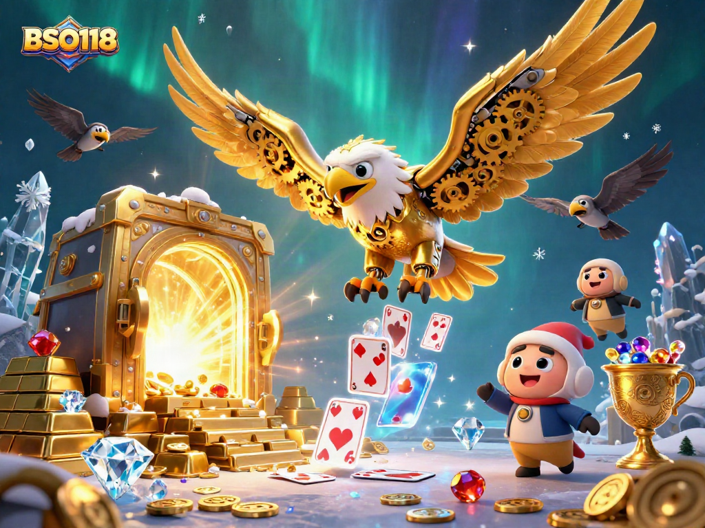 Engage with BSO118 and experience a dynamic casino scene featuring cybernetic characters and treasure.