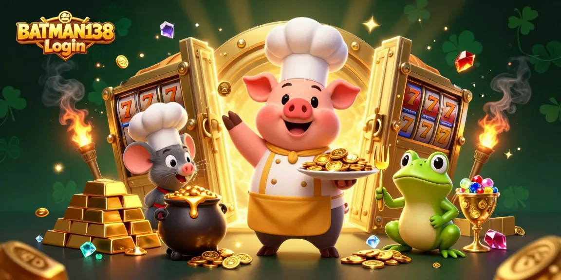 Experience the thrill of BATMAN138 Login and lavish casino rewards amidst golden treasures and vibrant characters.