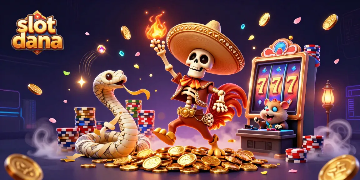 Experience the excitement of slot dana with a vibrant illustration featuring a mariachi rooster and casino elements.
