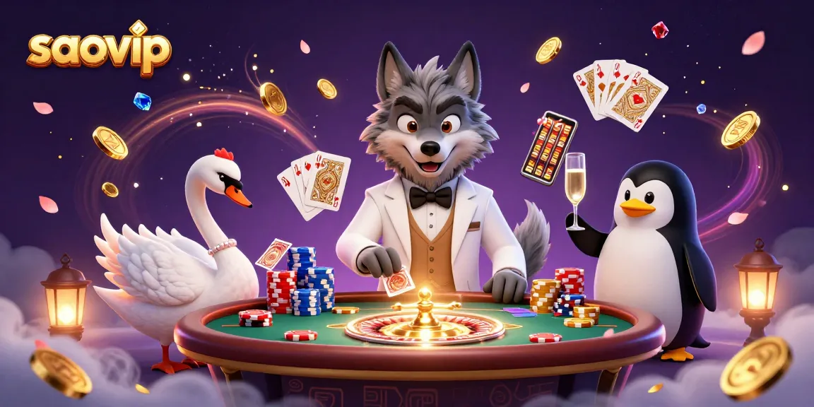 Experience thrilling baccarat with saovip featuring a debonair wolf, elegant swan, and sophisticated penguin.