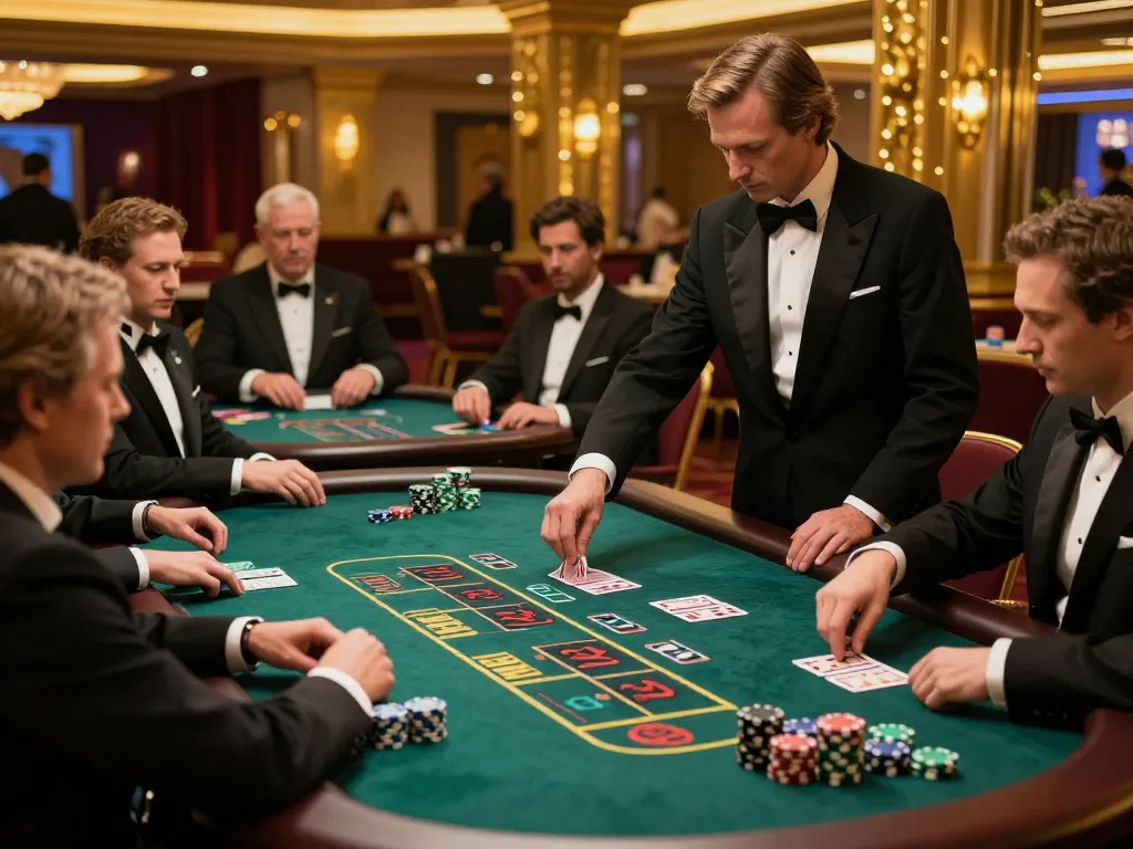 Experience the excitement at vegasslot77 with players strategizing at an elegant blackjack table.
