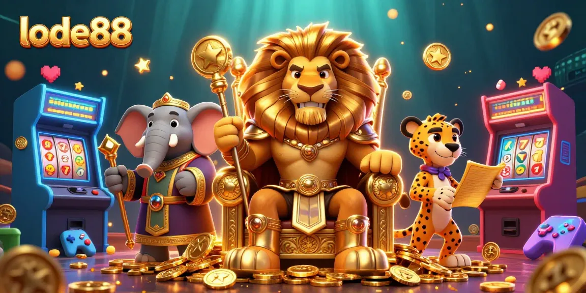 Engage with lode88's thrilling slot experience featuring a lion king on a throne of gold.