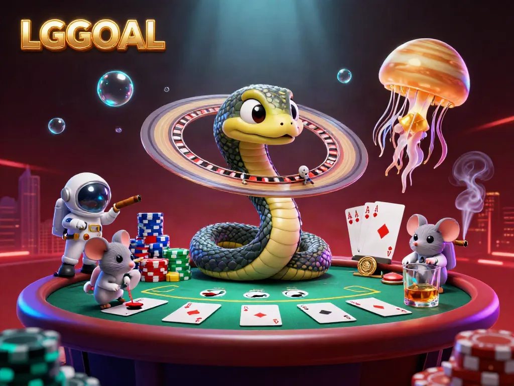 Engage with LGOGOAL as astronaut mice place bets on a cosmic roulette wheel with vibrant casino elements.