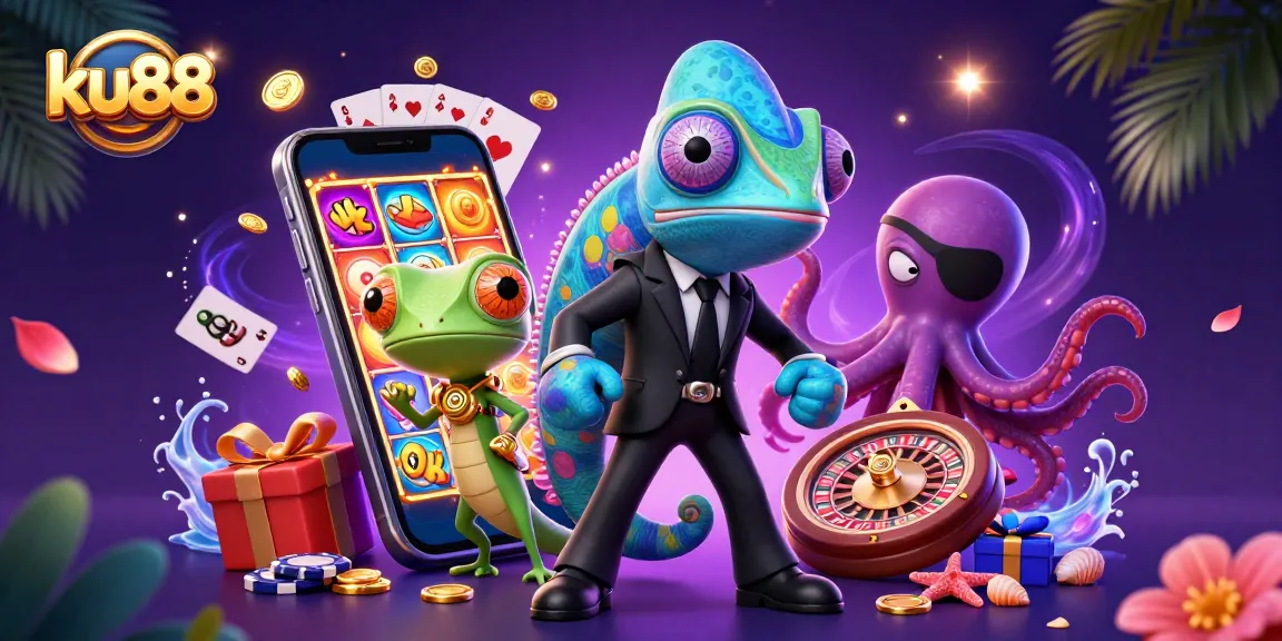 Experience thrilling action with ku88 as a secret agent and tech-rich companions in a vibrant casino scene.