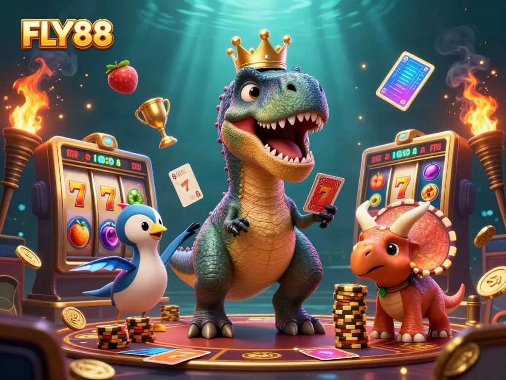 FLY88 elevates the casino experience with a vibrant celebration of slot machines, characters, and energy.