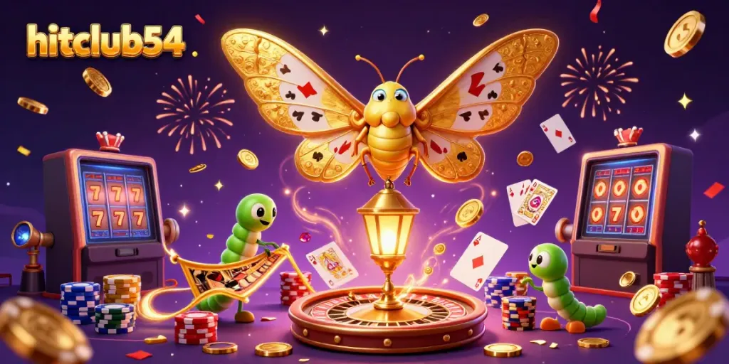 Experience hitclub54's vibrant casino magic with golden treasures and animated characters.