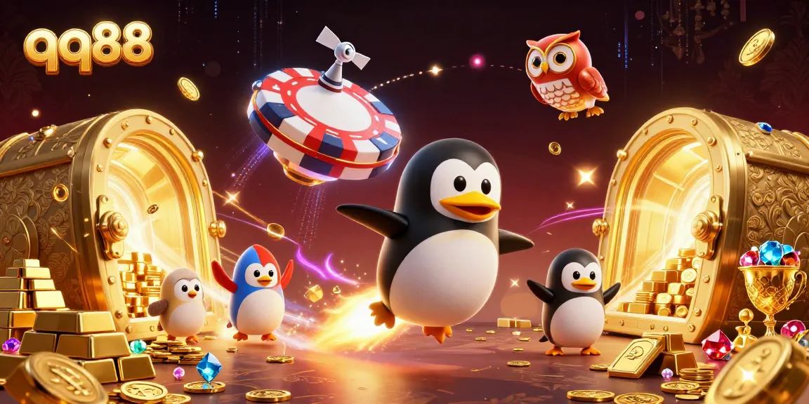 Engage with qq88 through a vibrant casino adventure featuring a penguin and treasure galore!