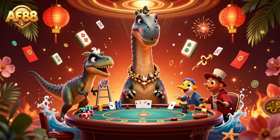 Experience thrilling poker gameplay at AF88 with a dazzling 3D casino scene filled with characters and vibrant elements.