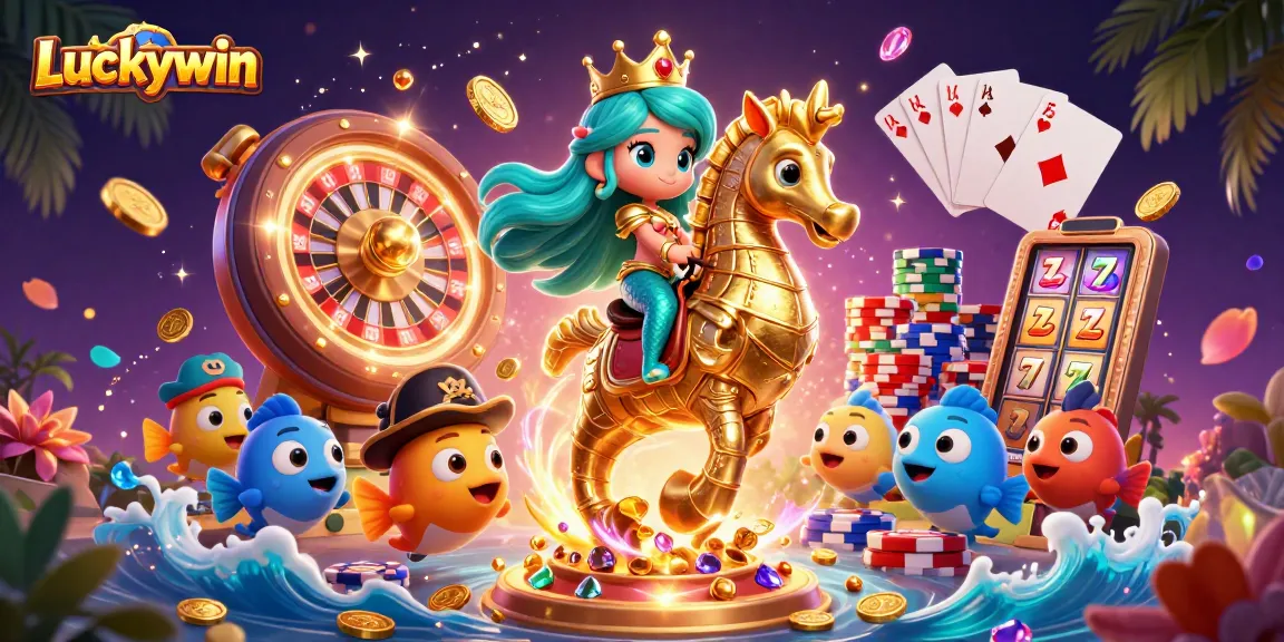 Experience thrilling gameplay with Luckywin in this vibrant 3D casino illustration.