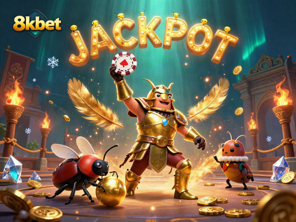 Experience the action at 8kbet with a vibrant 3D scene of victorious characters celebrating a jackpot.