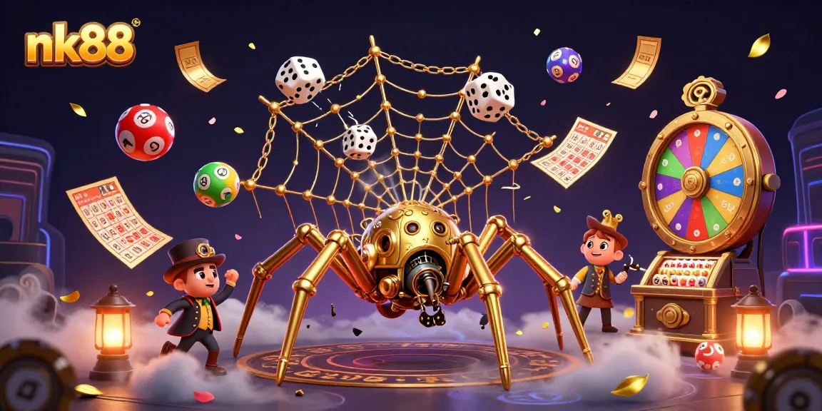 Engage with nk88's vibrant gaming world, featuring a whimsical steampunk scene with golden elements.