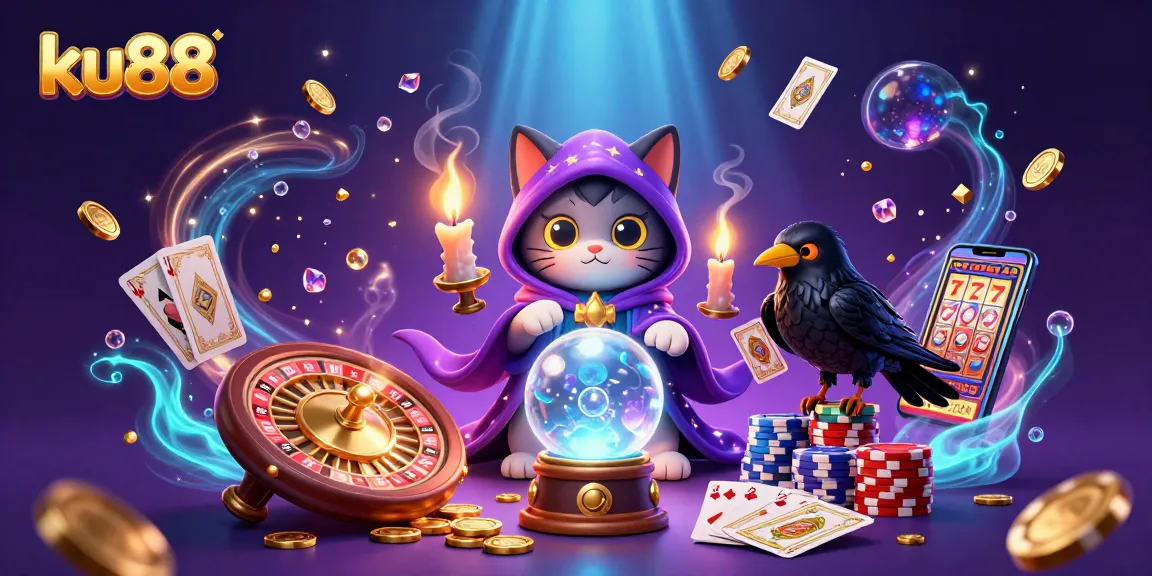 Experience the enchanting world of ku88 with mystic characters, sparkling coins, and iconic casino elements.