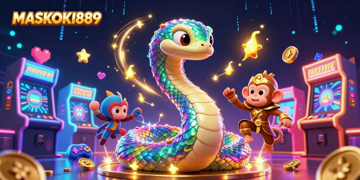 Join the excitement at MASKOKI889 with playful casino elements and dynamic 3D characters.