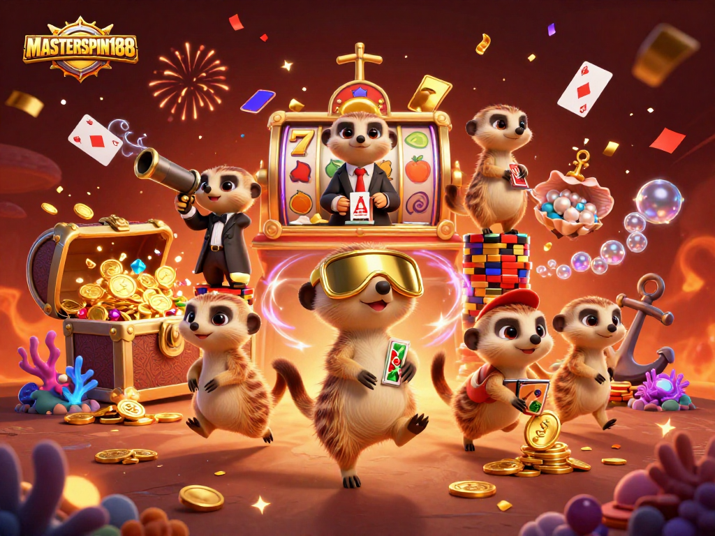 Experience the thrill of MASTERSPIN188 with charming meerkats leading a vibrant casino!