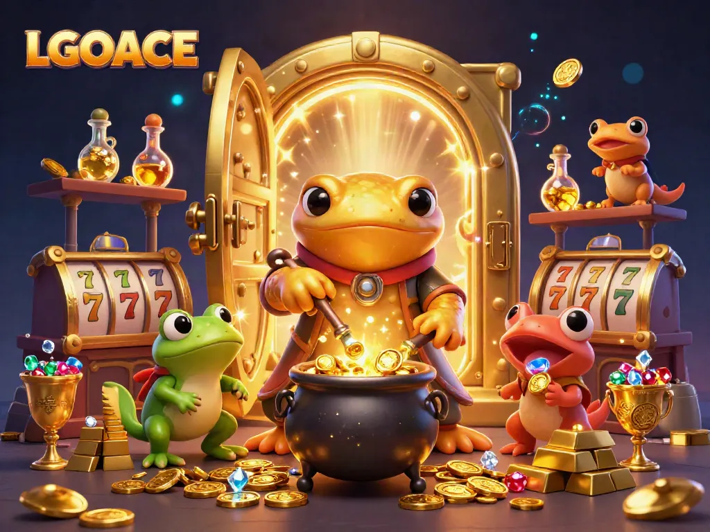 LGOACE captivates players with a whimsical casino-themed scene filled with gold and riches.