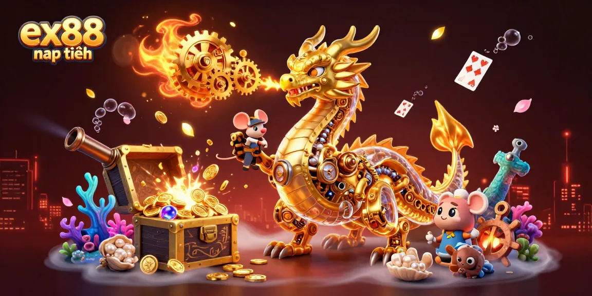 Experience thrilling ex88 nạp tiền moments with a majestic dragon and gold-filled treasure.