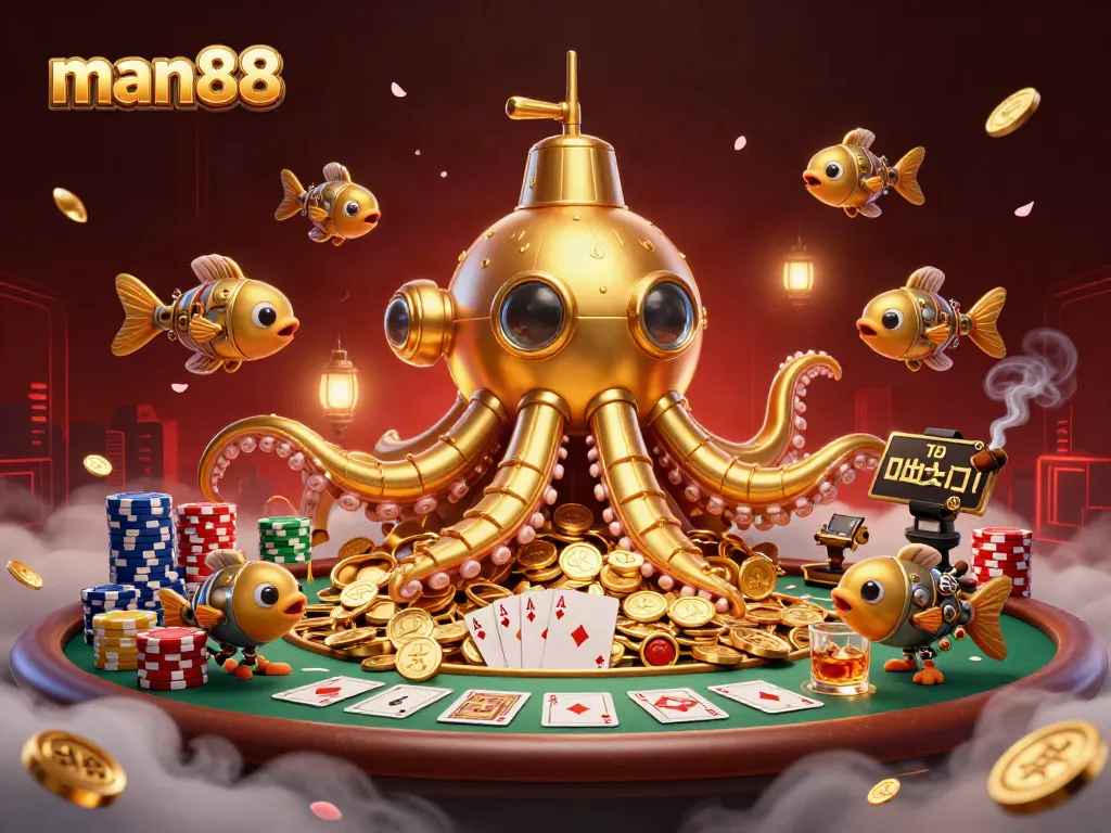 Play big and win at man88 with a captivating golden kraken submarine drawing coins.