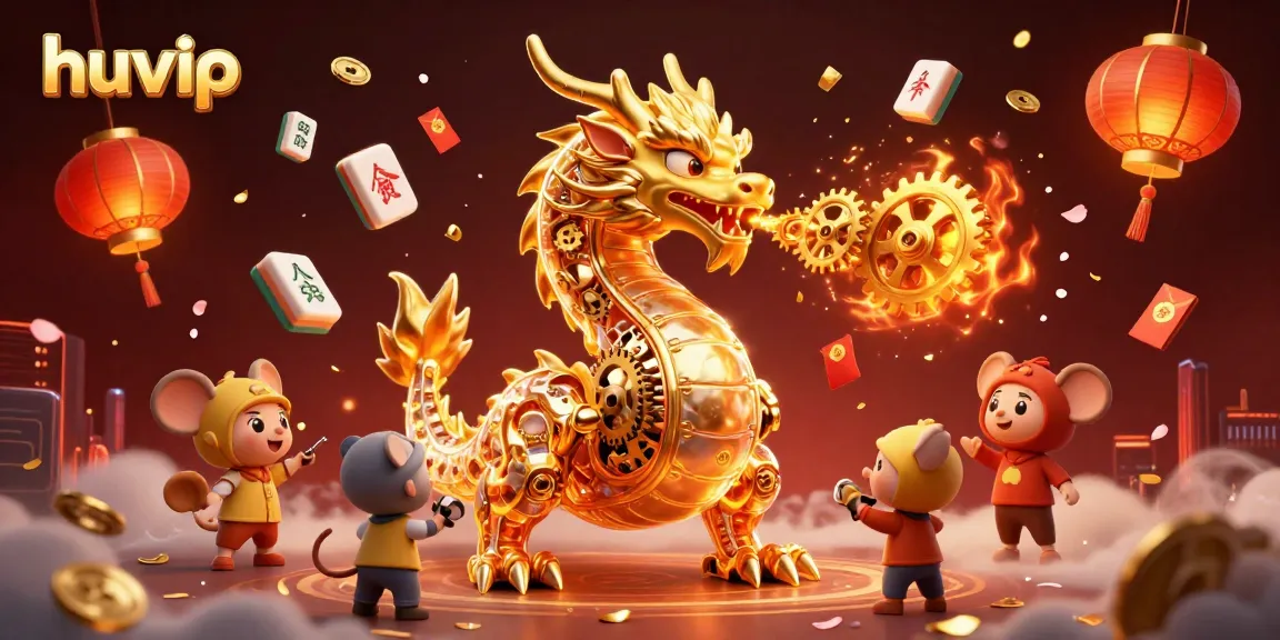 Engage in thrilling gameplay at huvip with dynamic visuals featuring a golden dragon and rich casino elements