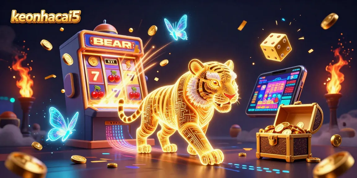 Engage with the vibrant world of keonhacai5, where the neon-wireframe tiger roams amidst a jackpot dreamscape.
