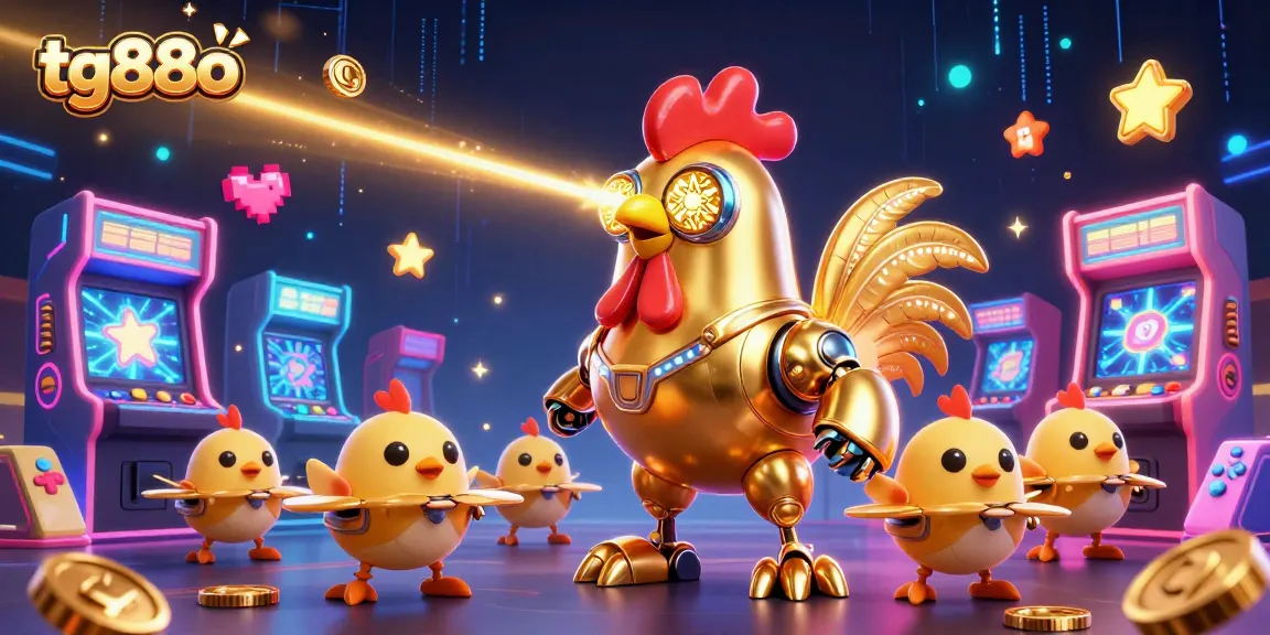 Experience thrilling gaming action at tg88o with our dynamic digital casino scene featuring the golden rooster robot.