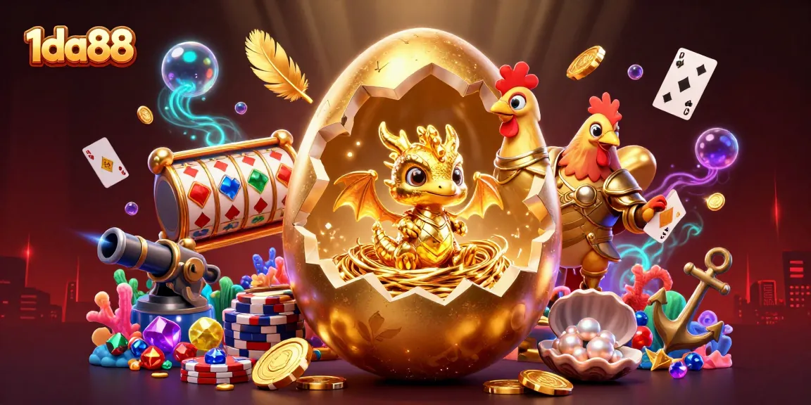Experience the excitement of 1da88 with a glimmering golden dragon nestled in poker chips.