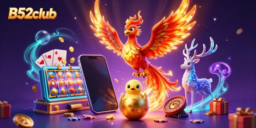 Engage with thrilling games at B52club featuring vibrant casino elements and dynamic characters.