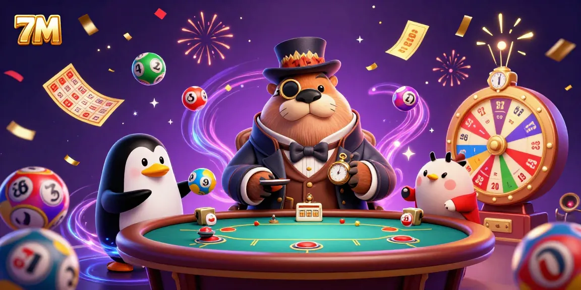 Engage in thrilling underwater poker action with 7M's vibrant casino illustration featuring a walrus and friends.
