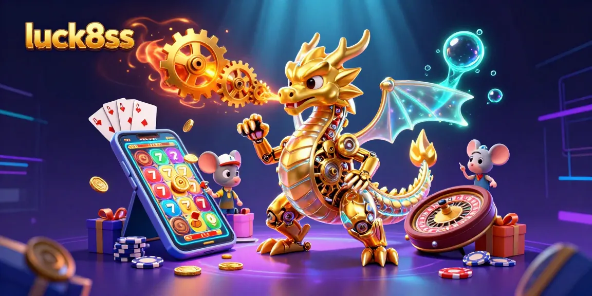 Experience dynamic gameplay with luck8ss, featuring an illustration of a golden dragon amidst casino elements.