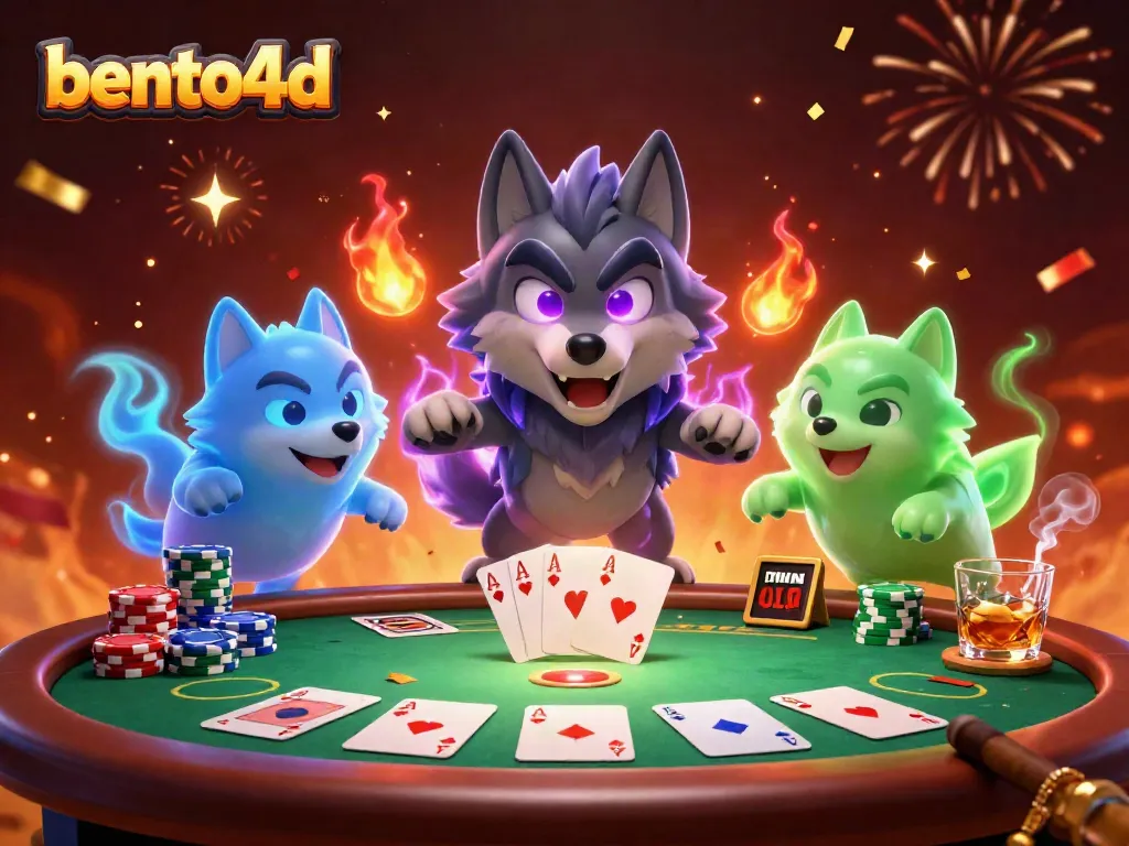 Experience thrilling poker action with bento4d and ghostly wolves amidst vibrant casino energy.