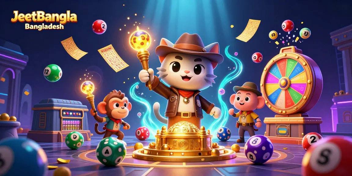 Experience excitement at JeetBangla Bangladesh with vibrant casino illustrations featuring lively games and characters.