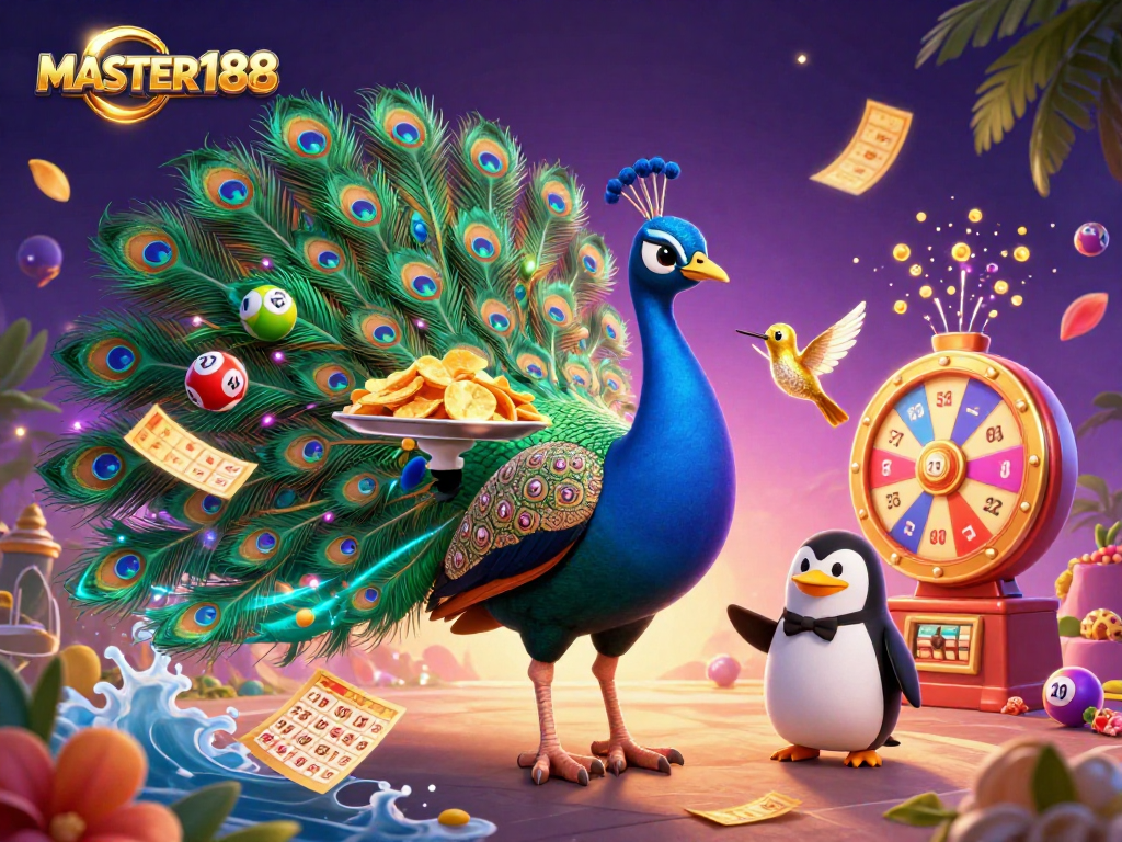 Engage in gambling excitement with MASTER188 illustrated by vibrant 3D characters and dynamic game elements.