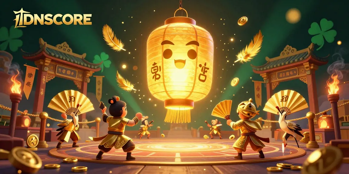 IDNSCORE game platform illustration with golden lantern spirit and interactive design attracting players.