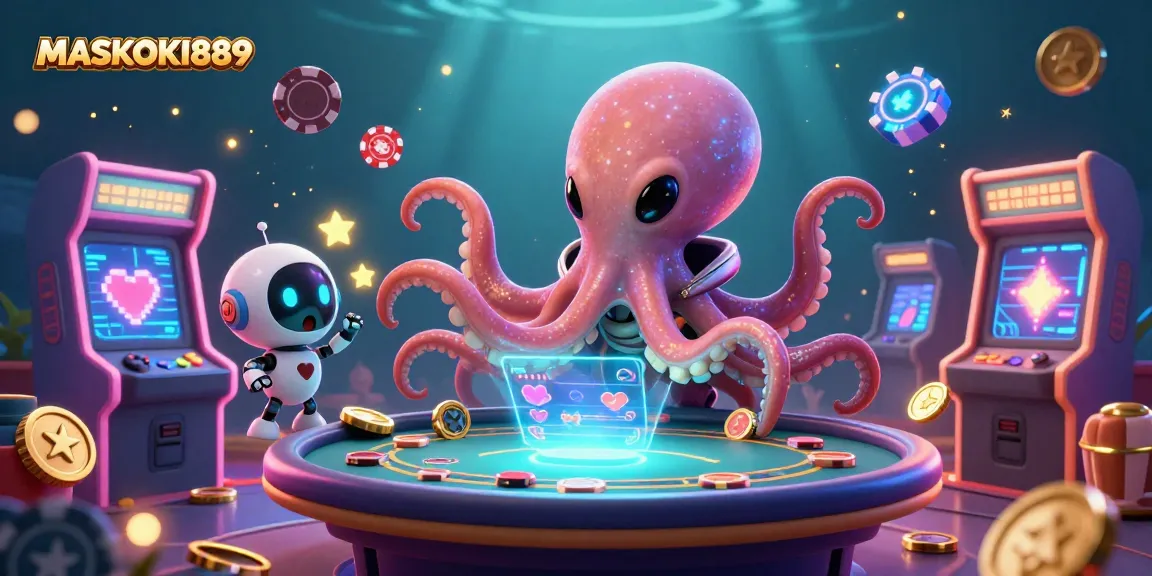 Engage with MASKOKI889's animated alien octopus and lively gaming elements for a thrilling experience.