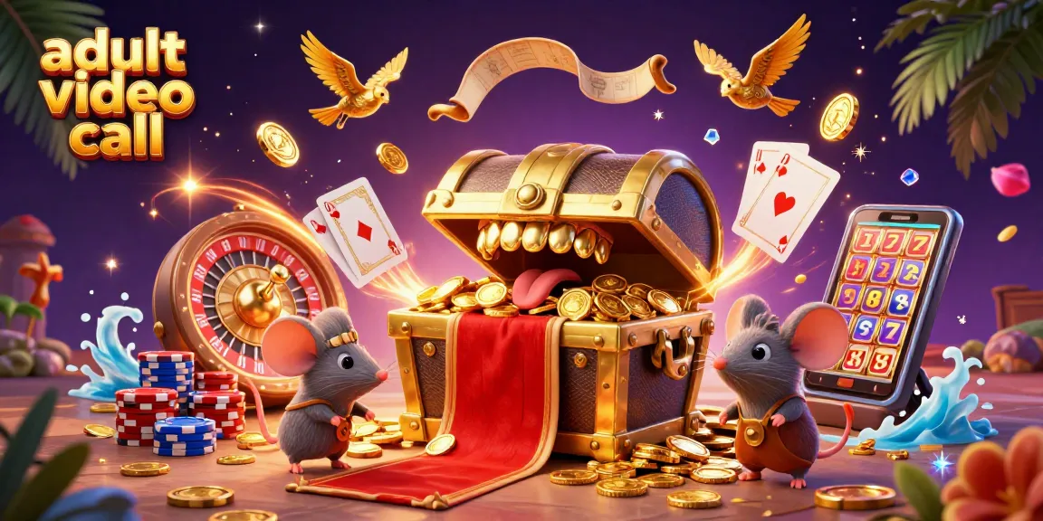 Engage in an adult video call with vibrant gambling themes featuring animated elements.